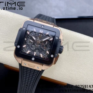 HUBLOT Square Bang Unico 42mm 821.OM.0180.RX RG BBF 1:1 Best Edition Skeleton Dial Ceramic Bezel on Black Rubber Strap A1280 - Super Clone Watch | 1:1 Best Version