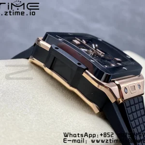 HUBLOT Square Bang Unico 42mm 821.OM.0180.RX RG BBF 1:1 Best Edition Skeleton Dial Ceramic Bezel on Black Rubber Strap A1280 - Super Clone Watch | 1:1 Best Version