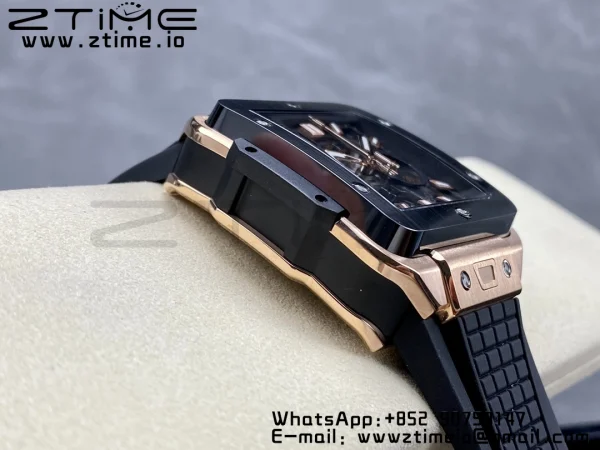 HUBLOT Square Bang Unico 42mm 821.OM.0180.RX RG BBF 1:1 Best Edition Skeleton Dial Ceramic Bezel on Black Rubber Strap A1280 - Super Clone Watch | 1:1 Best Version