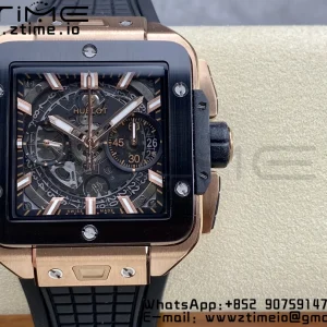 HUBLOT Square Bang Unico 42mm 821.OM.0180.RX RG BBF 1:1 Best Edition Skeleton Dial Ceramic Bezel on Black Rubber Strap A1280 - Super Clone Watch | 1:1 Best Version