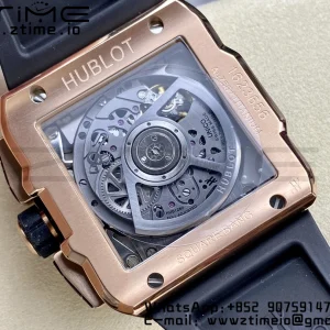 HUBLOT Square Bang Unico 42mm 821.OM.0180.RX RG BBF 1:1 Best Edition Skeleton Dial Ceramic Bezel on Black Rubber Strap A1280 - Super Clone Watch | 1:1 Best Version