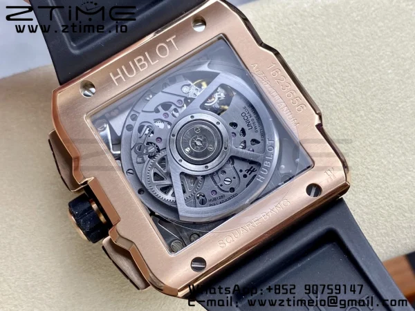 HUBLOT Square Bang Unico 42mm 821.OM.0180.RX RG BBF 1:1 Best Edition Skeleton Dial Ceramic Bezel on Black Rubber Strap A1280 - Super Clone Watch | 1:1 Best Version