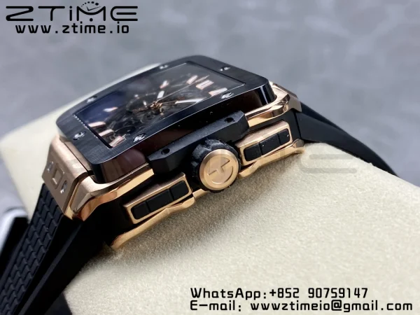HUBLOT Square Bang Unico 42mm 821.OM.0180.RX RG BBF 1:1 Best Edition Skeleton Dial Ceramic Bezel on Black Rubber Strap A1280 - Super Clone Watch | 1:1 Best Version