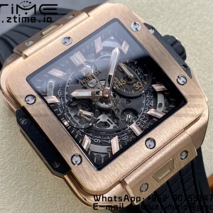 HUBLOT Square Bang Unico 42mm 821.OX.0180.RX RG BBF 1:1ベストエディション スケルトンダイアル ブラックラバーストラップ A1280 - スーパークローンウォッチ｜1:1ベストバージョン