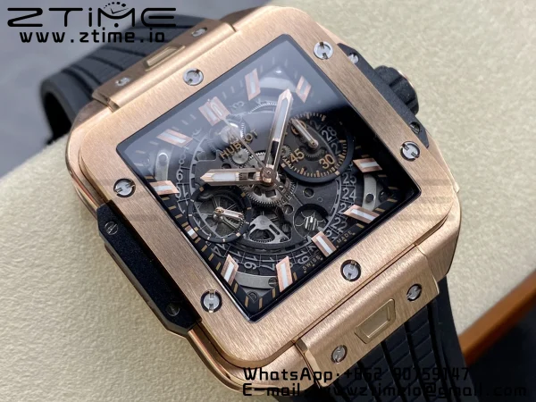 HUBLOT Square Bang Unico 42mm 821.OX.0180.RX RG BBF 1:1ベストエディション スケルトンダイアル ブラックラバーストラップ A1280 - スーパークローンウォッチ｜1:1ベストバージョン