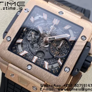 HUBLOT Square Bang Unico 42mm 821.OX.0180.RX RG BBF 1:1ベストエディション スケルトンダイアル ブラックラバーストラップ A1280 - スーパークローンウォッチ｜1:1ベストバージョン