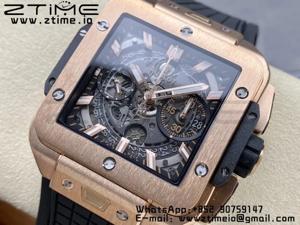 HUBLOT Square Bang Unico 42mm 821.OX.0180.RX RG BBF 1:1ベストエディション スケルトンダイアル ブラックラバーストラップ A1280 - スーパークローンウォッチ｜1:1ベストバージョン