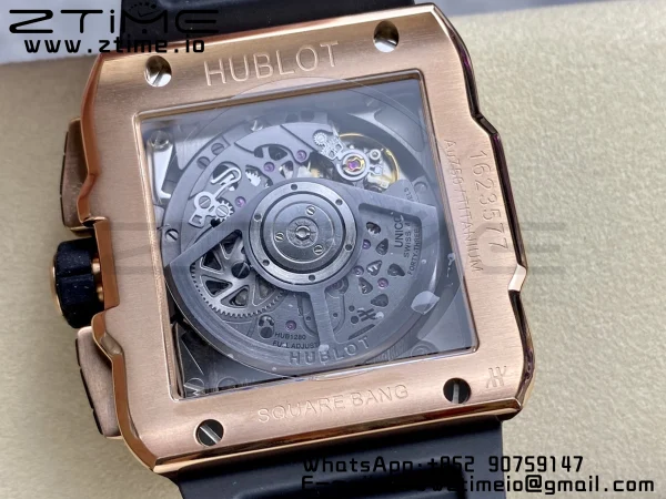 HUBLOT Square Bang Unico 42mm 821.OX.0180.RX RG BBF 1:1ベストエディション スケルトンダイアル ブラックラバーストラップ A1280 - スーパークローンウォッチ｜1:1ベストバージョン
