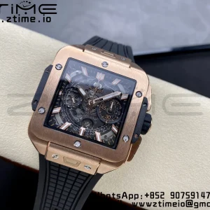 HUBLOT Square Bang Unico 42mm 821.OX.0180.RX RG BBF 1:1ベストエディション スケルトンダイアル ブラックラバーストラップ A1280 - スーパークローンウォッチ｜1:1ベストバージョン