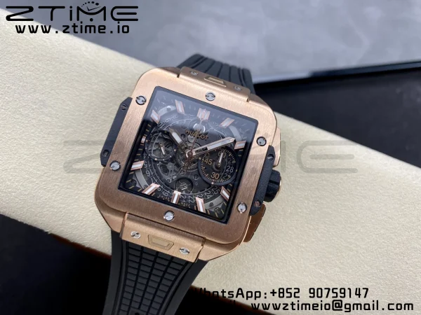 HUBLOT Square Bang Unico 42mm 821.OX.0180.RX RG BBF 1:1ベストエディション スケルトンダイアル ブラックラバーストラップ A1280 - スーパークローンウォッチ｜1:1ベストバージョン