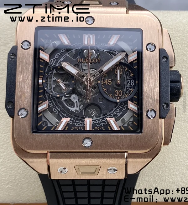 HUBLOT Square Bang Unico 42mm 821.OX.0180.RX RG BBF 1:1ベストエディション スケルトンダイアル ブラックラバーストラップ A1280 - スーパークローンウォッチ｜1:1ベストバージョン