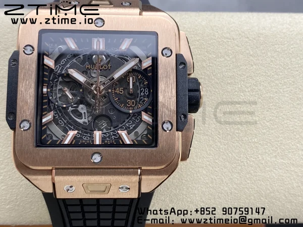 HUBLOT Square Bang Unico 42mm 821.OX.0180.RX RG BBF 1:1ベストエディション スケルトンダイアル ブラックラバーストラップ A1280 - スーパークローンウォッチ｜1:1ベストバージョン