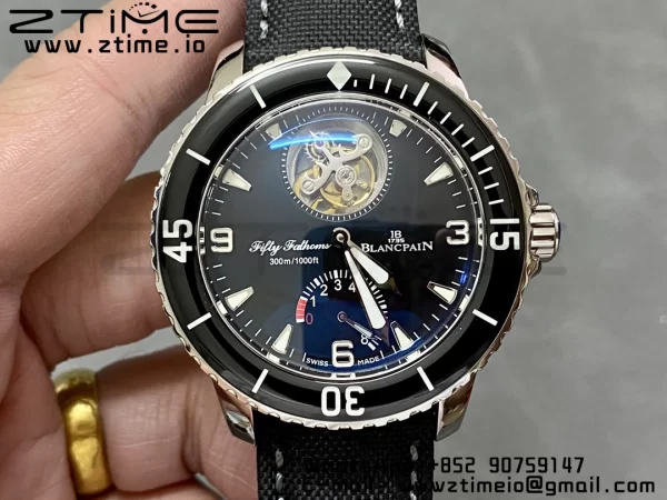 Blancpain Fifty Fathoms Tourbillon SS Real PR JBF Best Edition Black Dial on Black Nylon Strap (Free Extra Strap) - Super Clone Watch | 1:1 Best Version