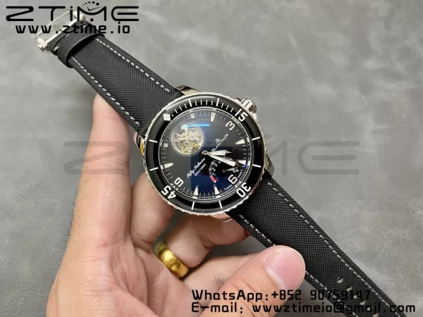 Blancpain Fifty Fathoms Tourbillon SS Real PR JBF Best Edition Black Dial on Black Nylon Strap (Free Extra Strap) - Super Clone Watch | 1:1 Best Version