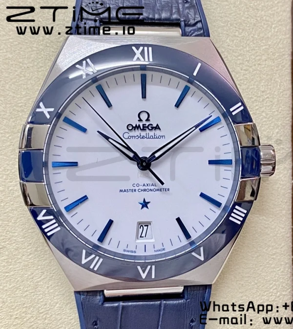 OMEGA  Constellation Blue Ceramic SS VSF 1:1 Best Edition White Dial on Blue Gummy Strap A8900 Super Clone - Super Clone Watch | 1:1 Best Version