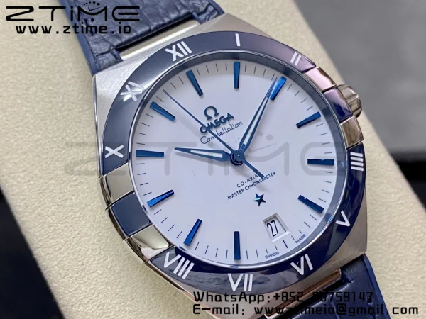 OMEGA  Constellation Blue Ceramic SS VSF 1:1 Best Edition White Dial on Blue Gummy Strap A8900 Super Clone - Super Clone Watch | 1:1 Best Version