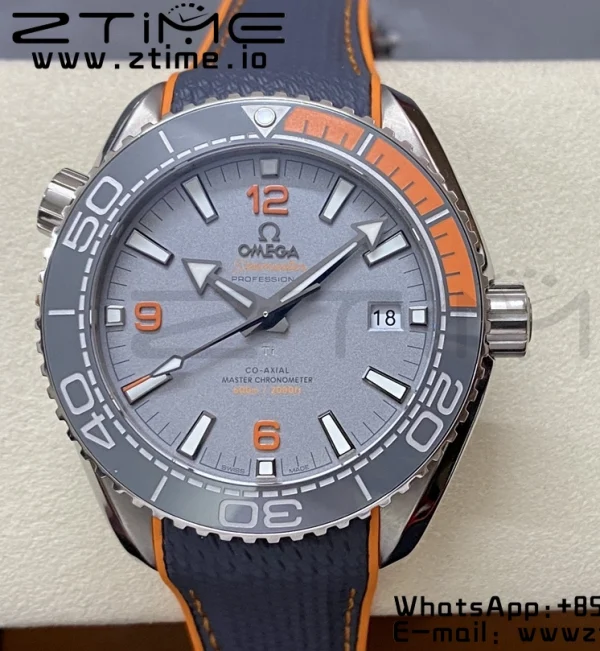 OMEGA Planet Ocean 43.5mm Ti VSF 1:1 Best Edition Black/Orange Bezel Gray Dial on Gray Nylon Strap A8900 - Super Clone Watch | 1:1 Best Version
