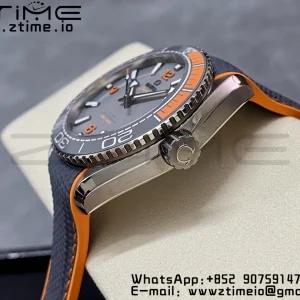 OMEGA Planet Ocean 43.5mm Ti VSF 1:1 Best Edition Black/Orange Bezel Gray Dial on Gray Nylon Strap A8900 - Super Clone Watch | 1:1 Best Version