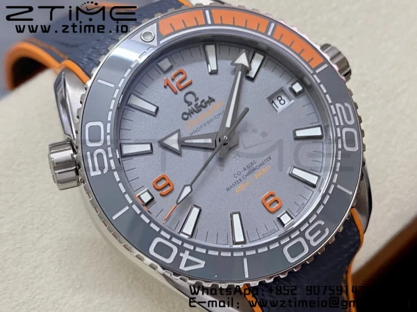 OMEGA Planet Ocean 43.5mm Ti VSF 1:1 Best Edition Black/Orange Bezel Gray Dial on Gray Nylon Strap A8900 - Super Clone Watch | 1:1 Best Version
