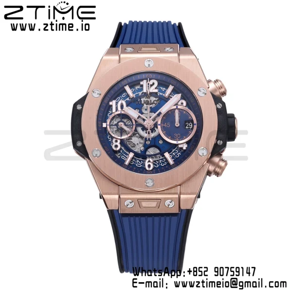 HUBLOT Big Bang Unico 42mm 441.OX.1181.RX  BBF 1:1 Best Edition Skeleton Dial on Blue Rubber Strap A1280 V2 - Super Clone Watch | 1:1 Best Version