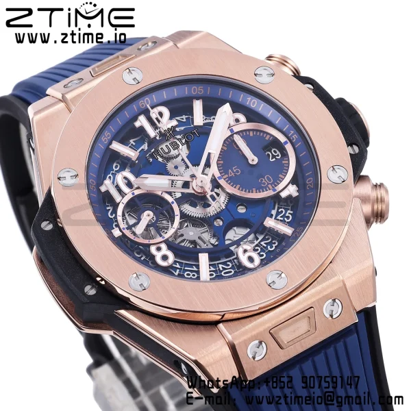 HUBLOT Big Bang Unico 42mm 441.OX.1181.RX  BBF 1:1 Best Edition Skeleton Dial on Blue Rubber Strap A1280 V2 - Super Clone Watch | 1:1 Best Version