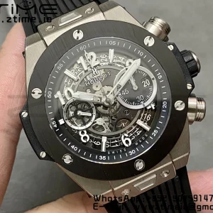 HUBLOT Big Bang Unico 42mm 441.NM.1171.RX Titanium BBF 1:1 Best Edition Skeleton Dial on Blue Rubber Strap A1280 V2 - Super Clone Watch | 1:1 Best Version