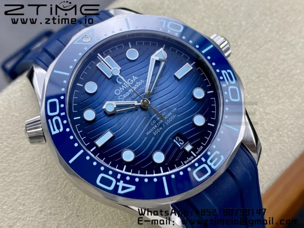 OMEGA Seamaster 300 SS VSF 1:1 Best Edition Gradient Blue Dial on Blue Rubber Strap A8808 - Super Clone Watch | 1:1 Best Version