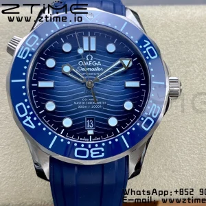OMEGA Seamaster 300 SS VSF 1:1 Best Edition Gradient Blue Dial on Blue Rubber Strap A8808 - Super Clone Watch | 1:1 Best Version