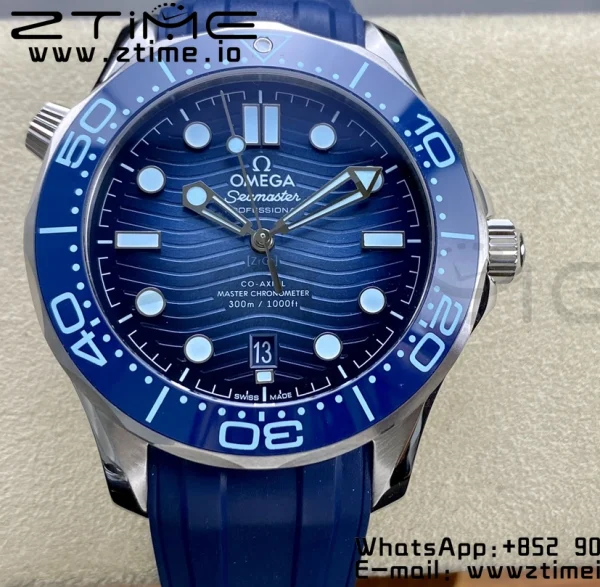 OMEGA Seamaster 300 SS VSF 1:1 Best Edition Gradient Blue Dial on Blue Rubber Strap A8808 - Super Clone Watch | 1:1 Best Version
