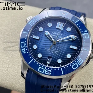 OMEGA Seamaster 300 SS VSF 1:1 Best Edition Gradient Blue Dial on Blue Rubber Strap A8808 - Super Clone Watch | 1:1 Best Version