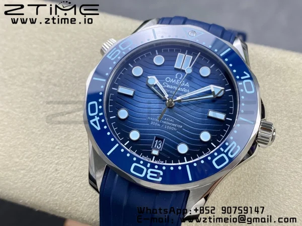 OMEGA Seamaster 300 SS VSF 1:1 Best Edition Gradient Blue Dial on Blue Rubber Strap A8808 - Super Clone Watch | 1:1 Best Version