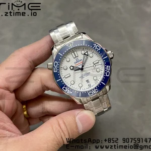 OMEGA Seamaster Diver 300M VSF 1:1 Best Edition Blue Ceramic White Dial on SS Bracelet  A8800 V2 - Super Clone Watch | 1:1 Best Version