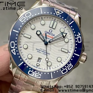 OMEGA Seamaster Diver 300M VSF 1:1 Best Edition Blue Ceramic White Dial on SS Bracelet  A8800 V2 - Super Clone Watch | 1:1 Best Version