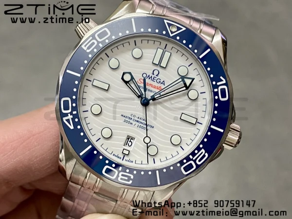 OMEGA Seamaster Diver 300M VSF 1:1 Best Edition Blue Ceramic White Dial on SS Bracelet  A8800 V2 - Super Clone Watch | 1:1 Best Version