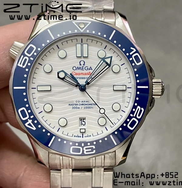 OMEGA Seamaster Diver 300M VSF 1:1 Best Edition Blue Ceramic White Dial on SS Bracelet  A8800 V2 - Super Clone Watch | 1:1 Best Version