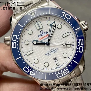 OMEGA Seamaster Diver 300M VSF 1:1 Best Edition Blue Ceramic White Dial on SS Bracelet  A8800 V2 - Super Clone Watch | 1:1 Best Version
