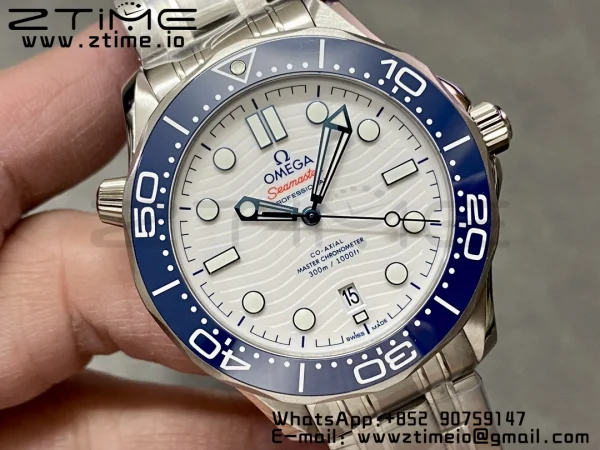OMEGA Seamaster Diver 300M VSF 1:1 Best Edition Blue Ceramic White Dial on SS Bracelet  A8800 V2 - Super Clone Watch | 1:1 Best Version