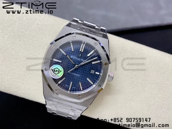 AP Royal Oak 41mm 15400 SS APSF 1:1 Best Edition Blue Textured Dial on SS Bracelet SA3120 Super Clone V3 - Super Clone Watch | 1:1 Best Version