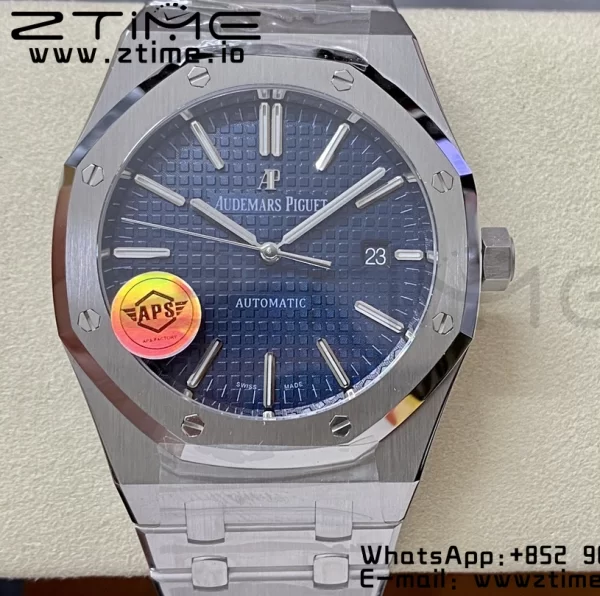 AP Royal Oak 41mm 15400 SS APSF 1:1 Best Edition Blue Textured Dial on SS Bracelet SA3120 Super Clone V3 - Super Clone Watch | 1:1 Best Version