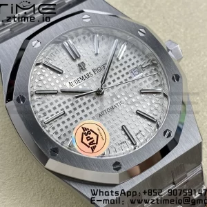 AP Royal Oak 41mm 15400 SS APSF 1:1 Best Edition White Textured Dial on SS Bracelet SA3120 Super Clone V3 - Super Clone Watch | 1:1 Best Version