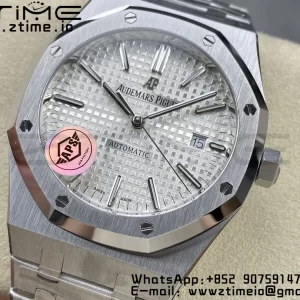 AP Royal Oak 41mm 15400 SS APSF 1:1 Best Edition White Textured Dial on SS Bracelet SA3120 Super Clone V3 - Super Clone Watch | 1:1 Best Version