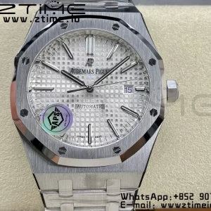 AP Royal Oak 41mm 15400 SS APSF 1:1 Best Edition White Textured Dial on SS Bracelet SA3120 Super Clone V3 - Super Clone Watch | 1:1 Best Version