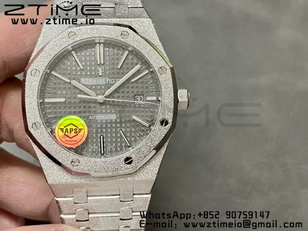 AP Royal Oak 41mm 15410 Frosted SS APSF 1:1 Best Edition Cadran gris texturé sur bracelet SS SA3120 Super Clone V3 - Super Clone Watch | 1:1 Best Version