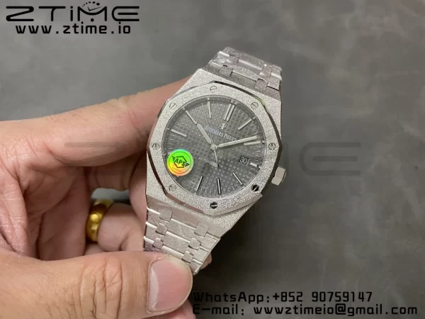AP Royal Oak 41mm 15410 Frosted SS APSF 1:1 Best Edition Cadran gris texturé sur bracelet SS SA3120 Super Clone V3 - Super Clone Watch | 1:1 Best Version