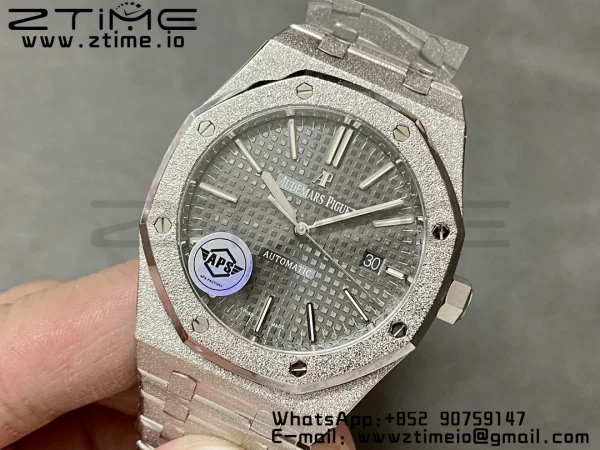 AP Royal Oak 37mm 15454 Frosted SS APSF 1:1 Best Edition Gray Textured Dial on Frosted SS Bracelet SA3120 Super Clone V2 - Super Clone Watch | 1:1 Best Version