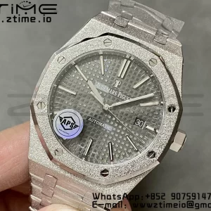 AP Royal Oak 41mm 15410 Frosted SS APSF 1:1 Best Edition Cadran gris texturé sur bracelet SS SA3120 Super Clone V3 - Super Clone Watch | 1:1 Best Version