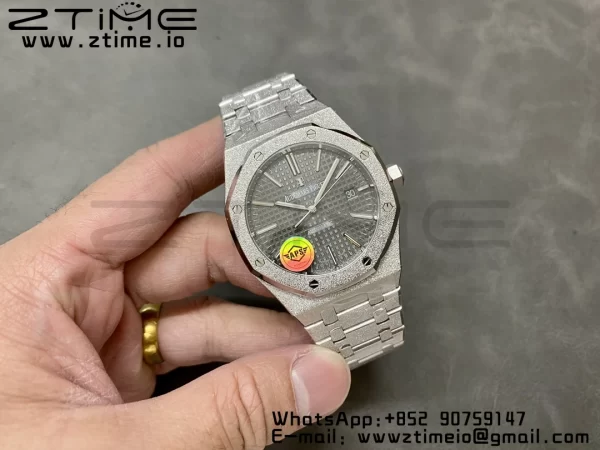 AP Royal Oak 37mm 15454 Frosted SS APSF 1:1 Best Edition Gray Textured Dial on Frosted SS Bracelet SA3120 Super Clone V2 - Super Clone Watch | 1:1 Best Version
