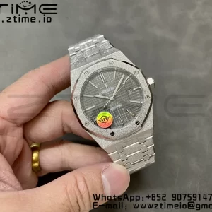 AP Royal Oak 41mm 15410 Frosted SS APSF 1:1 Best Edition Cadran gris texturé sur bracelet SS SA3120 Super Clone V3 - Super Clone Watch | 1:1 Best Version