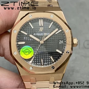 AP Royal Oak 41mm 15500 RG APSF 1:1 Best Edition Black Textured Dial on RG Bracelet SA4302 Super Clone V3 - Super Clone Watch | 1:1 Best Version