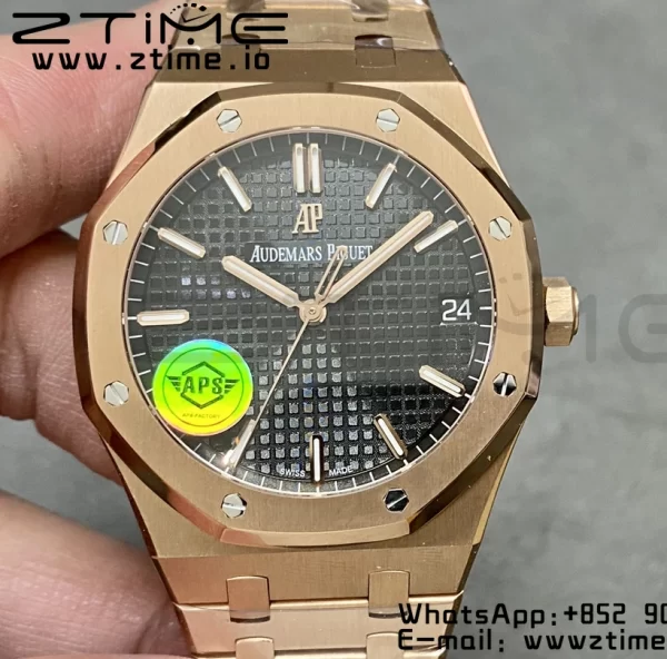AP Royal Oak 41mm 15500 RG APSF 1:1 Best Edition Black Textured Dial on RG Bracelet SA4302 Super Clone V3 - Super Clone Watch | 1:1 Best Version